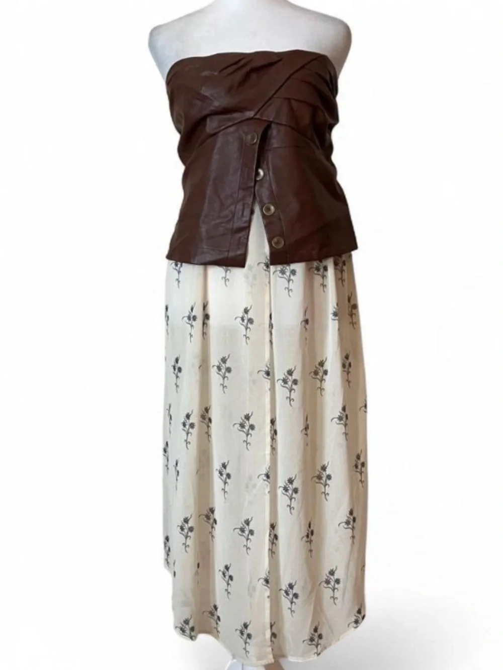 By Anthropologie Strapless Faux Leather Corset Layered Top size Large - Picture 5 of 14